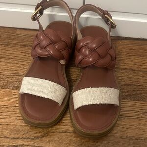 Cole Haan Cressida Lug Tan and Cream Braided Sandals